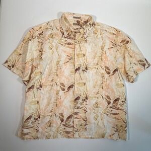 Natural Blue Mens 3X Linen Blend Shirt Tropical Leaf Boho Minimalist Tan Peach